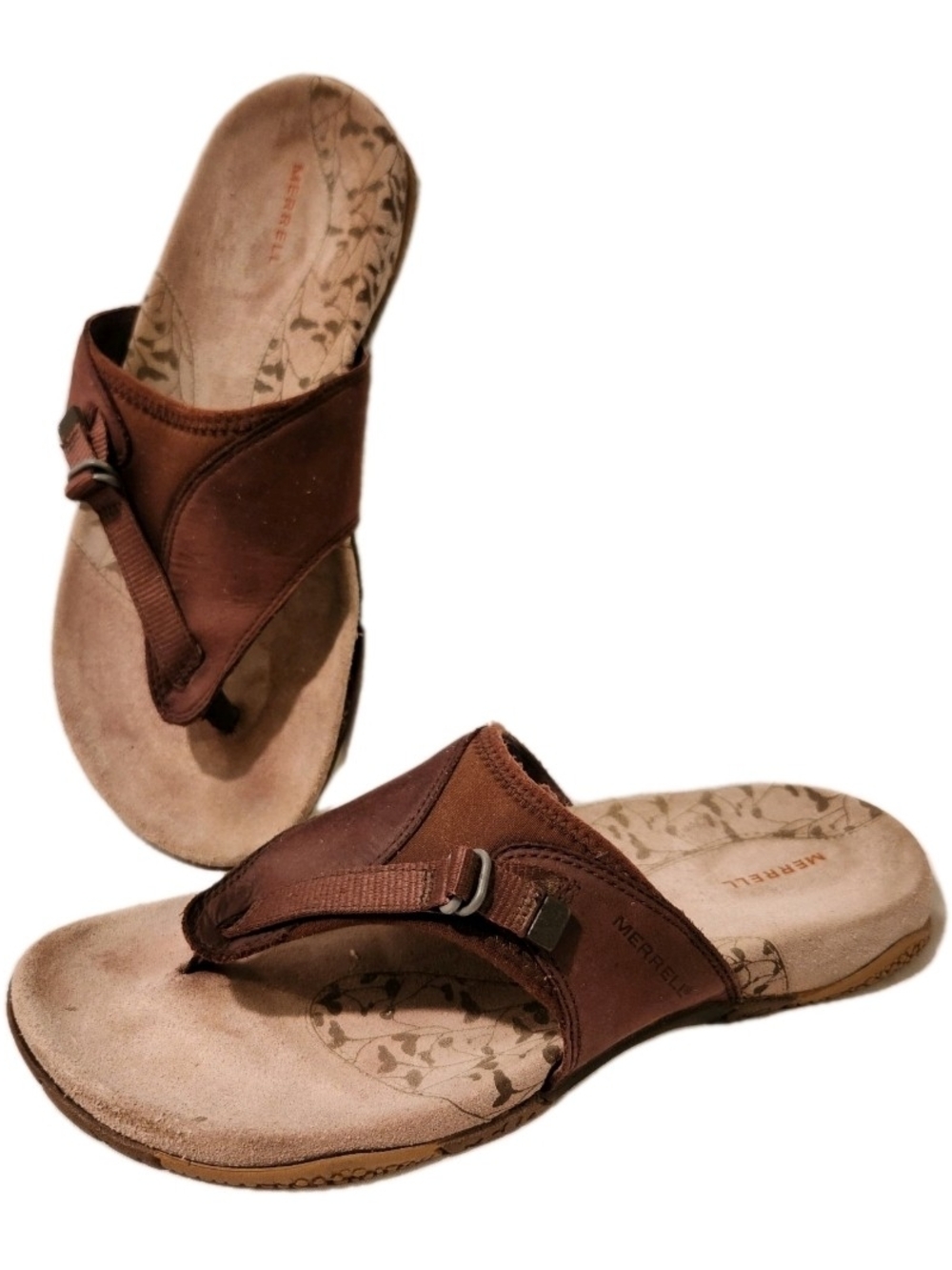 Merrell Size 8 Senise Brown  Comfort Leather Flip Flop Slides Thong Sandal Beach